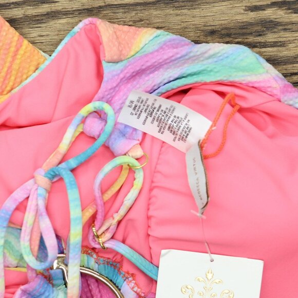 NWT Becca Keyhole Plunging Verano One Piece Swimsuit 151057 Multicolor Blue M - Picture 8 of 8